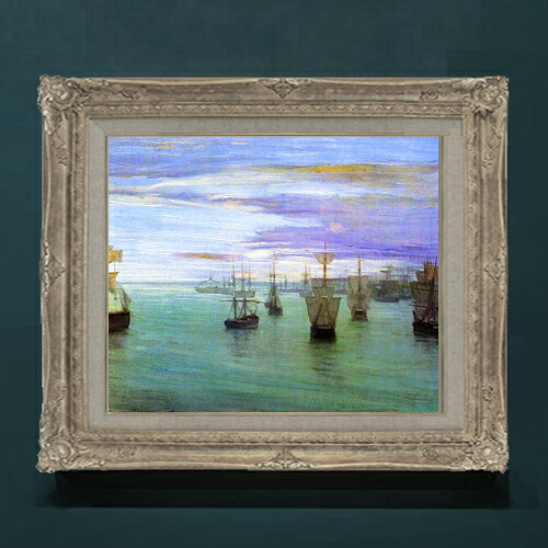 【油絵 直筆仕上げ】ホイッスラー 肌色と緑の薄暮 F8 【アップグレード額】 絵画 販売 8号 油彩 風景画 593×518mm 複製画 送料無料 プレゼント ギフト 開店祝い 開業祝い 退職祝い 新築祝い リビングアートフレーム 壁掛け|絵画販売アートレスト