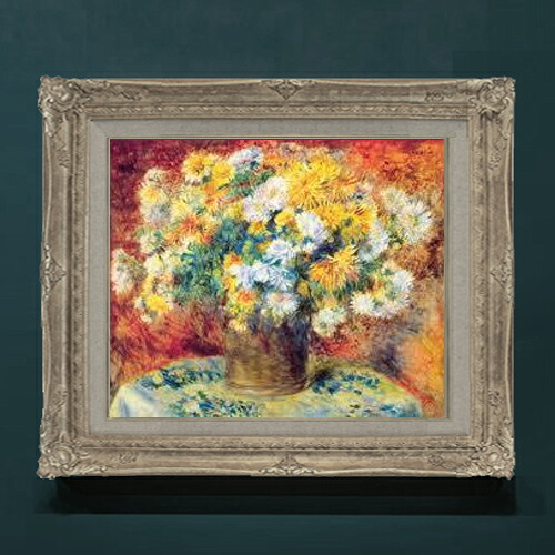 【油絵 直筆仕上げ】ルノワール Chrysan the mums F8 【アップグレード額】 絵画 販売 8号 油彩 風景画 593×518mm 複製画 送料無料 プレゼント ギフト 開店祝い 開業祝い 退職祝い 新築祝い リビングアートフレーム 壁掛け|絵画販売アートレスト