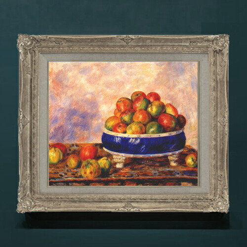 【油絵 直筆仕上げ】ルノワール 皿のリンゴ F8 【アップグレード額】 絵画 販売 8号 油彩 風景画 593×518mm 複製画 送料無料 プレゼント ギフト 開店祝い 開業祝い 退職祝い 新築祝い リビングアートフレーム 壁掛け|絵画販売アートレスト