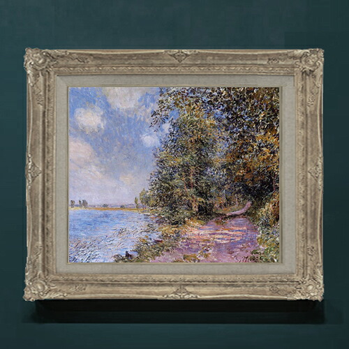 【油絵 直筆仕上げ】シスレー ヴニュ郊外、８月の午後 F8 【アップグレード額】 絵画 販売 8号 油彩 風景画 593&times;518mm 複製画 送料無料 プレゼント ギフト 開店祝い 開業祝い 退職祝い 新築祝い リビングアートフレーム 壁掛け｜絵画販売アートレスト
