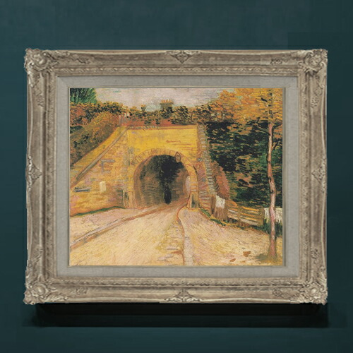 【油絵 直筆仕上げ】ゴッホ トンネルのある道 F8 【アップグレード額】 絵画 販売 8号 油彩 風景画 593×518mm 複製画 送料無料 プレゼント ギフト 開店祝い 開業祝い 退職祝い 新築祝い リビングアートフレーム 壁掛け|絵画販売アートレスト