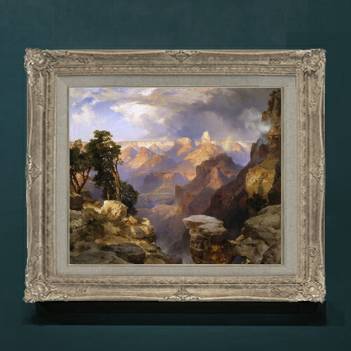 【油絵 直筆仕上げ】トーマス・モラン Grand Canyon with Rainbow F8 【アップグレード額】 絵画 販売 8号 油彩 風景画 593×518mm 複製画 送料無料 プレゼント ギフト 開店祝い 開業祝い 退職祝い 新築祝い リビングアートフレーム 壁掛け|絵画販売アートレスト
