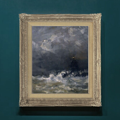 【油絵 直筆仕上げ】メスダフ Lighthouse in Breaking Waves F8 【アップグレード額】 絵画 販売 8号 油彩 抽象画 593&times;518mm 複製画 送料無料 プレゼント ギフト 開店祝い 開業祝い 退職祝い 新築祝い リビングアートフレーム 壁掛け｜絵画販売アートレスト