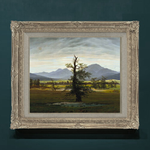 【油絵 直筆仕上げ】フリードリヒ Solitary Tree F8 【アップグレード額】 絵画 販売 8号 油彩 風景画 593×518mm 複製画 送料無料 プレゼント ギフト 開店祝い 開業祝い 退職祝い 新築祝い リビングアートフレーム 壁掛け|絵画販売アートレスト