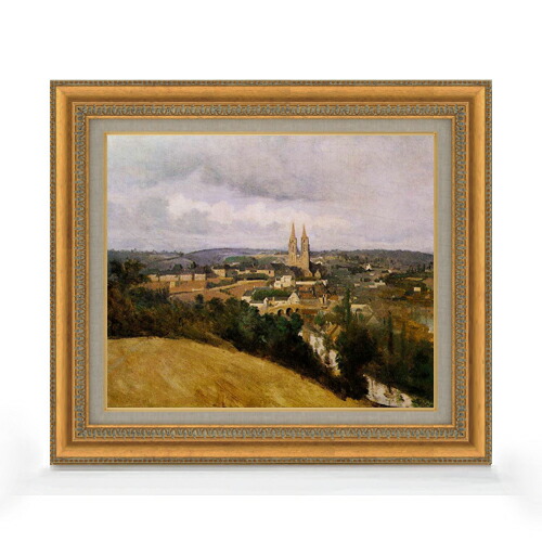 【油絵 直筆仕上げ】カミーユ・コロー サン＝ロー市街の全景 F8 【額入り】 絵画 販売 8号 油彩 風景画 602×528mm 複製画 送料無料 プレゼント ギフト 開店祝い 開業祝い 退職祝い 新築祝い リビング 玄関 モダン アートフレーム 壁掛け