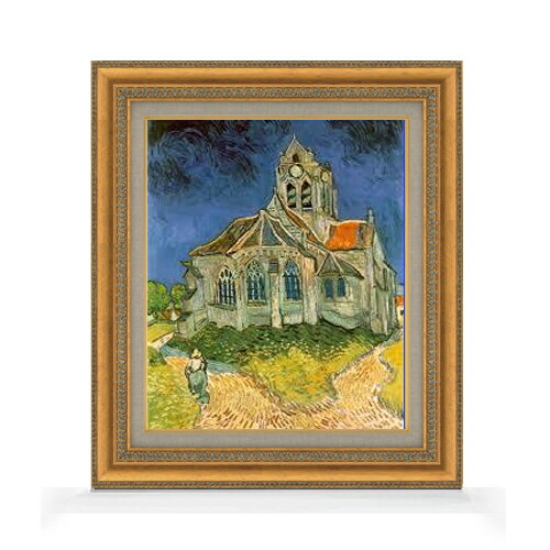【油絵 直筆仕上げ】ゴッホ オーヴェルの教会 F8 【額入り】 絵画 販売 8号 油彩 風景画 602×528mm 複製画 送料無料 プレゼント ギフト 開店祝い 開業祝い 退職祝い 新築祝い リビング 玄関 モダン アートフレーム 壁掛け