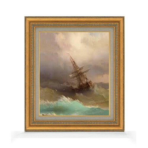 【油絵 直筆仕上げ】アイヴァゾフスキー 嵐の中の船 F8 【額入り】 絵画 販売 8号 油彩 風景画 602×528mm 複製画 送料無料 プレゼント ギフト 開店祝い 開業祝い 退職祝い 新築祝い リビング 玄関 モダン アートフレーム 壁掛け|絵画販売アートレスト