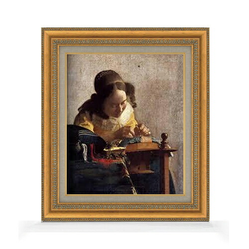 【油絵 直筆仕上げ】フェルメール レースを編む女性 F8 【額入り】 絵画 販売 8号 油彩 風景画 602×528mm 複製画 送料無料 プレゼント ギフト 開店祝い 開業祝い 退職祝い 新築祝い リビング 玄関 モダン アートフレーム 壁掛け