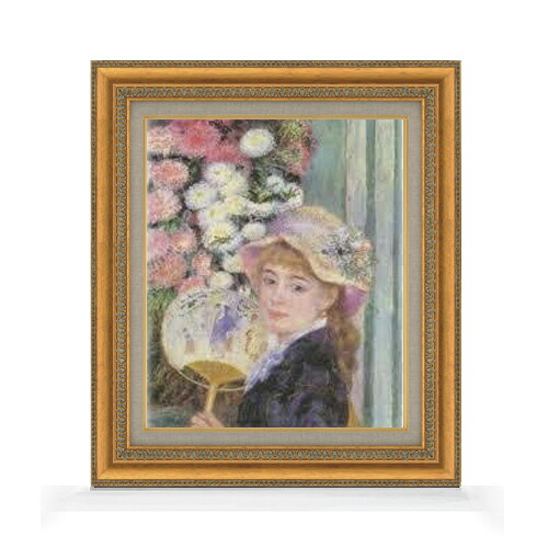 【油絵 直筆仕上げ】ルノワール 団扇を持つ少女 F8 【額入り】 絵画 販売 8号 油彩 風景画 602×528mm 複製画 送料無料 プレゼント ギフト 開店祝い 開業祝い 退職祝い 新築祝い リビング 玄関 モダン アートフレーム 壁掛け|絵画販売アートレスト