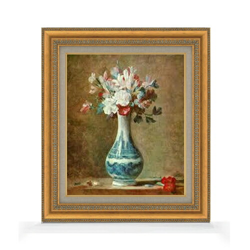【油絵 直筆仕上げ】シャルダン 花瓶の花 F8 【額入り】 絵画 販売 8号 油彩 風景画 602×528mm 複製画 送料無料 プレゼント ギフト 開店祝い 開業祝い 退職祝い 新築祝い リビング 玄関 モダン アートフレーム 壁掛け