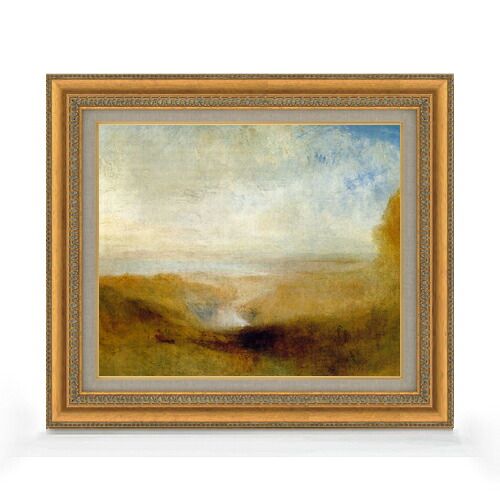 【油絵 直筆仕上げ】ターナー 遠くの川と入り江の風景 F8 【額入り】 絵画 販売 8号 油彩 風景画 602×528mm 複製画 送料無料 プレゼント ギフト 開店祝い 開業祝い 退職祝い 新築祝い リビング 玄関 モダン アートフレーム 壁掛け