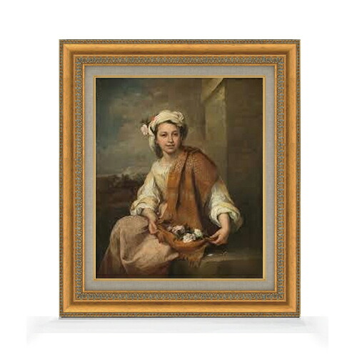 【油絵 直筆仕上げ】ムリーリョ The Flower Girl F8 【額入り】 絵画 販売 8号 油彩 風景画 602×528mm 複製画 送料無料 プレゼント ギフト 開店祝い 開業祝い 退職祝い 新築祝い リビング 玄関 モダン アートフレーム 壁掛け