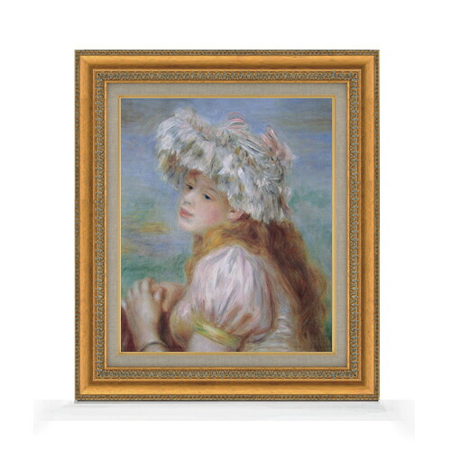 【油絵 直筆仕上げ】ルノワール レースの帽子の少女 F8 【額入り】 絵画 販売 8号 油彩 風景画 602×528mm 複製画 送料無料 プレゼント ギフト 開店祝い 開業祝い 退職祝い 新築祝い リビング 玄関 モダン アートフレーム 壁掛け