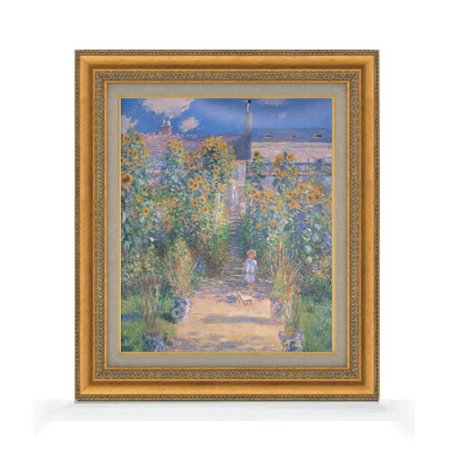 【油絵 直筆仕上げ】クロード・モネ ヴェトゥイユのモネの庭 F8 【額入り】 絵画 販売 8号 油彩 風景画 602&times;528mm 複製画 送料無料 プレゼント ギフト 開店祝い 開業祝い 退職祝い 新築祝い リビング 玄関 モダン アートフレーム 壁掛け｜絵画販売アートレスト
