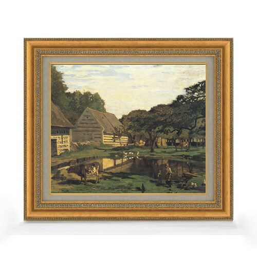 【油絵 直筆仕上げ】クロード・モネ ノルマンディーの農家の庭 F8 【額入り】 絵画 販売 8号 油彩 風景画 602×528mm 複製画 送料無料 プレゼント ギフト 開店祝い 開業祝い 退職祝い 新築祝い リビング 玄関 モダン アートフレーム 壁掛け