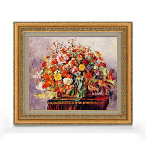 【油絵 直筆仕上げ】ルノワール バスケットの花々 F8 【額入り】 絵画 販売 8号 油彩 風景画 602×528mm 複製画 送料無料 プレゼント ギフト 開店祝い 開業祝い 退職祝い 新築祝い リビング 玄関 モダン アートフレーム 壁掛け
