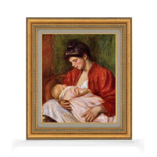 【油絵 直筆仕上げ】ルノワール 若い母親 F8 【額入り】 絵画 販売 8号 油彩 風景画 602&times;528mm 複製画 送料無料 プレゼント ギフト 開店祝い 開業祝い 退職祝い 新築祝い リビング 玄関 モダン アートフレーム 壁掛け｜絵画販売アートレスト