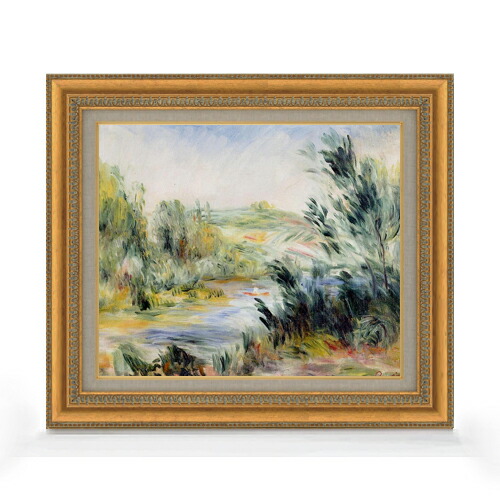 【油絵 直筆仕上げ】ルノワール 川岸にて、ボートを漕ぐ F8 【額入り】 絵画 販売 8号 油彩 風景画 602×528mm 複製画 送料無料 プレゼント ギフト 開店祝い 開業祝い 退職祝い 新築祝い リビング 玄関 モダン アートフレーム 壁掛け