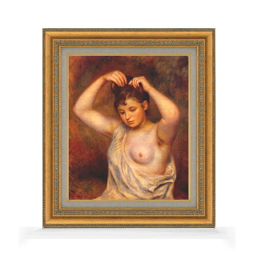 【油絵 直筆仕上げ】ルノワール 髪を編む女 F8 【額入り】 絵画 販売 8号 油彩 風景画 602×528mm 複製画 送料無料 プレゼント ギフト 開店祝い 開業祝い 退職祝い 新築祝い リビング 玄関 モダン アートフレーム 壁掛け|絵画販売アートレスト