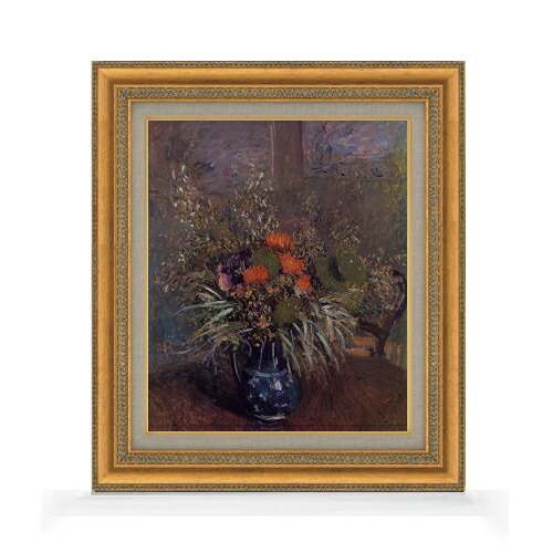 【油絵 直筆仕上げ】シスレー 花と花瓶 F8 【額入り】 絵画 販売 8号 油彩 風景画 602×528mm 複製画 送料無料 プレゼント ギフト 開店祝い 開業祝い 退職祝い 新築祝い リビング 玄関 モダン アートフレーム 壁掛け