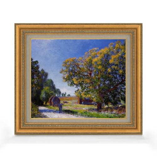 【油絵 直筆仕上げ】シスレー 森林、まわりの風景 F8 【額入り】 絵画 販売 8号 油彩 風景画 602×528mm 複製画 送料無料 プレゼント ギフト 開店祝い 開業祝い 退職祝い 新築祝い リビング 玄関 モダン アートフレーム 壁掛け|絵画販売アートレスト