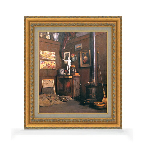 【油絵 直筆仕上げ】カイユボット アトリエのインテリア F8 【額入り】 絵画 販売 8号 油彩 風景画 602×528mm 複製画 送料無料 プレゼント ギフト 開店祝い 開業祝い 退職祝い 新築祝い リビング 玄関 モダン アートフレーム 壁掛け