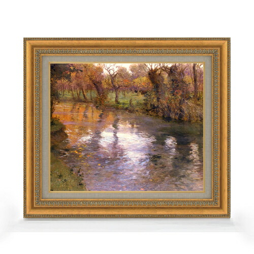 【油絵 直筆仕上げ】フリット・タヴロー 川の畔の果樹園 F8 【額入り】 絵画 販売 8号 油彩 風景画 602&times;528mm 複製画 送料無料 プレゼント ギフト 開店祝い 開業祝い 退職祝い 新築祝い リビング 玄関 モダン アートフレーム 壁掛け｜絵画販売アートレスト