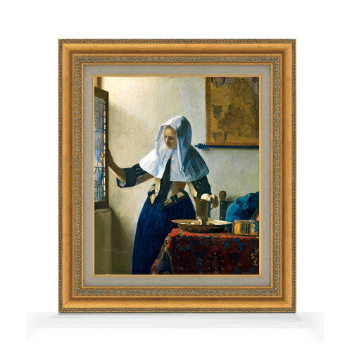 【油絵 直筆仕上げ】フェルメール 水差しを持つ女 F8 【額入り】 絵画 販売 8号 油彩 風景画 602×528mm 複製画 送料無料 プレゼント ギフト 開店祝い 開業祝い 退職祝い 新築祝い リビング 玄関 モダン アートフレーム 壁掛け