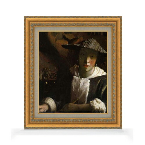 【油絵 直筆仕上げ】フェルメール フルートを持つ女 F8 【額入り】 絵画 販売 8号 油彩 風景画 602×528mm 複製画 送料無料 プレゼント ギフト 開店祝い 開業祝い 退職祝い 新築祝い リビング 玄関 モダン アートフレーム 壁掛け