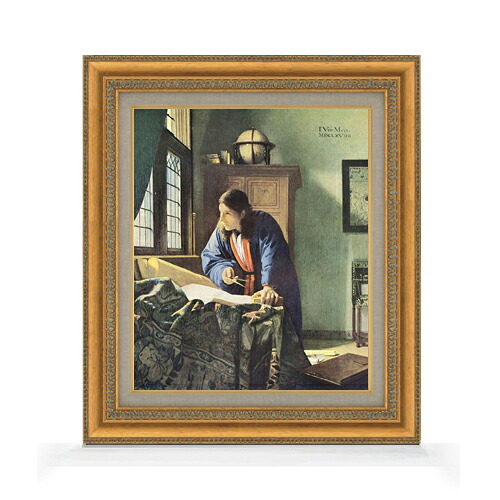 【油絵 直筆仕上げ】フェルメール 地理学者 F8 【額入り】 絵画 販売 8号 油彩 風景画 602×528mm 複製画 送料無料 プレゼント ギフト 開店祝い 開業祝い 退職祝い 新築祝い リビング 玄関 モダン アートフレーム 壁掛け