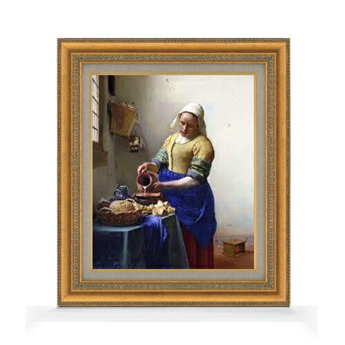 【油絵 直筆仕上げ】フェルメール牛乳を注ぐ女 F8 【額入り】 絵画 販売 8号 油彩 風景画 602×528mm 複製画 送料無料 プレゼント ギフト 開店祝い 開業祝い 退職祝い 新築祝い リビング 玄関 モダン アートフレーム 壁掛け
