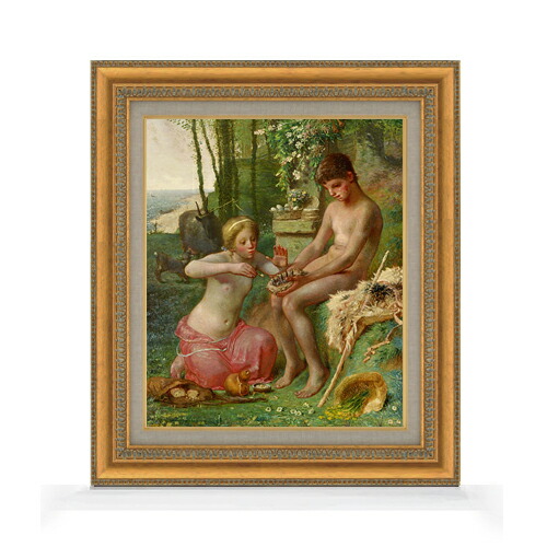 【油絵 直筆仕上げ】ミレー 春（ダフニスとクロエ） F8 【額入り】 絵画 販売 8号 油彩 風景画 602×528mm 複製画 送料無料 プレゼント ギフト 開店祝い 開業祝い 退職祝い 新築祝い リビング 玄関 モダン アートフレーム 壁掛け