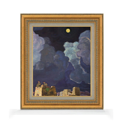 【油絵 直筆仕上げ】ニコライ・リョーリフ Mekheski - Moon People F8 【額入り】 絵画 販売 8号 油彩 風景画 602×528mm 複製画 送料無料 プレゼント ギフト 開店祝い 開業祝い 退職祝い 新築祝い リビング 玄関 モダン アートフレーム 壁掛け
