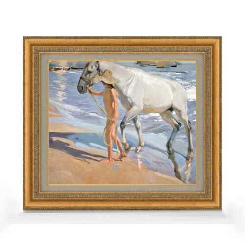 【油絵 直筆仕上げ】ソローリャ The Horses Bath F8 【額入り】 絵画 販売 8号 油彩 風景画 602&times;528mm 複製画 送料無料 プレゼント ギフト 開店祝い 開業祝い 退職祝い 新築祝い リビング 玄関 モダン アートフレーム 壁掛け｜絵画販売アートレスト
