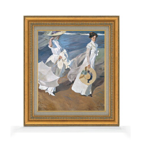 【油絵 直筆仕上げ】ソローリャ Strolling along the Seashore F8 【額入り】 絵画 販売 8号 油彩 風景画 602×528mm 複製画 送料無料 プレゼント ギフト 開店祝い 開業祝い 退職祝い 新築祝い リビング 玄関 モダン アートフレーム 壁掛け|絵画販売アートレスト