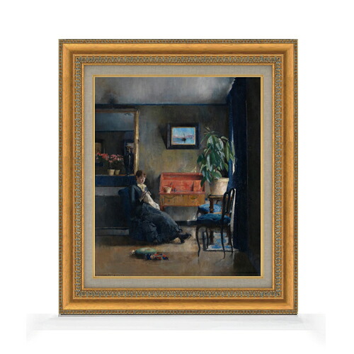 【油絵 直筆仕上げ】ハリエット・バッカー Blue Interior F8 【額入り】 絵画 販売 8号 油彩 抽象画 602×528mm 複製画 送料無料 プレゼント ギフト 開店祝い 開業祝い 退職祝い 新築祝い リビング 玄関 モダン アートフレーム 壁掛け