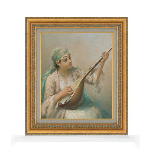 【油絵 直筆仕上げ】ファウストゾナロ Woman Playing a String Instrument F8 【額入り】 絵画 販売 8号 油彩 人物画 602×528mm 複製画 送料無料 プレゼント ギフト 開店祝い 開業祝い 退職祝い 新築祝い リビング 玄関 モダン アートフレーム 壁掛け|絵画販売アートレスト