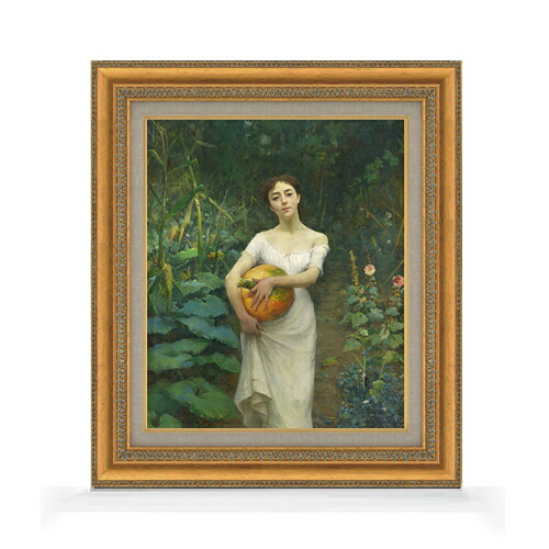 【油絵 直筆仕上げ】ファウストゾナロ Young Girl Carrying a Pumpkin F8 【額入り】 絵画 販売 8号 油彩 人物画 602×528mm 複製画 送料無料 プレゼント ギフト 開店祝い 開業祝い 退職祝い 新築祝い リビング 玄関 モダン アートフレーム 壁掛け|絵画販売アートレスト