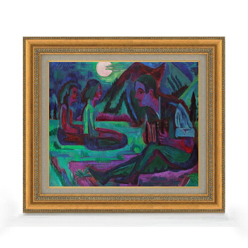 【油絵 直筆仕上げ】キルヒナー 夜の月、月光のアコーディオン奏者 F8 【額入り】 絵画 販売 8号 油彩 抽象画 602×528mm 複製画 送料無料 プレゼント ギフト 開店祝い 開業祝い 退職祝い 新築祝い リビング 玄関 モダン アートフレーム 壁掛け