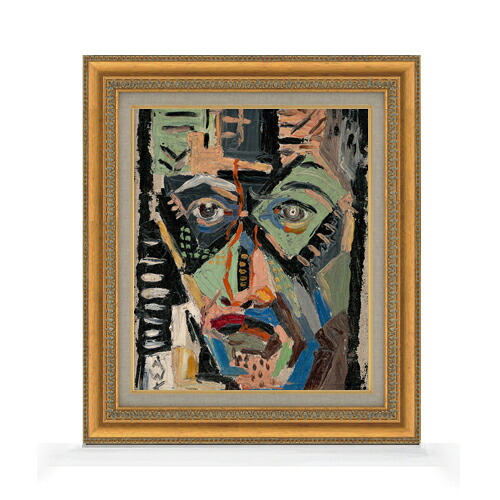 【油絵 直筆仕上げ】クビンチャン 男の顔 F8 【額入り】 絵画 販売 8号 油彩 抽象画 602×528mm 複製画 送料無料 プレゼント ギフト 開店祝い 開業祝い 退職祝い 新築祝い リビング 玄関 モダン アートフレーム 壁掛け