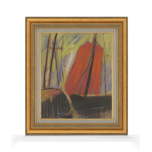 【油絵 直筆仕上げ】パルジャイ 赤いヨット F8 【額入り】 絵画 販売 8号 油彩 抽象画 602×528mm 複製画 送料無料 プレゼント ギフト 開店祝い 開業祝い 退職祝い 新築祝い リビング 玄関 モダン アートフレーム 壁掛け