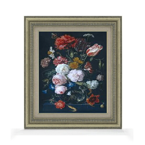 【油絵 直筆仕上げ】デ・ヘーム 花瓶と花 F8 【額入り】 絵画 販売 8号 油彩 風景画 602×528mm 複製画 送料無料 プレゼント ギフト 開店祝い 開業祝い 退職祝い 新築祝い リビング 玄関 モダン アートフレーム 壁掛け