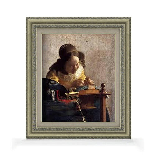 【油絵 直筆仕上げ】フェルメール レースを編む女性 F8 【額入り】 絵画 販売 8号 油彩 風景画 602&times;528mm 複製画 送料無料 プレゼント ギフト 開店祝い 開業祝い 退職祝い 新築祝い リビング 玄関 モダン アートフレーム 壁掛け｜絵画販売アートレスト