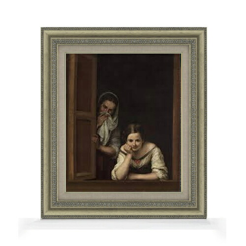 【油絵 直筆仕上げ】ムリーリョ Two Women at a Window F8 【額入り】 絵画 販売 8号 油彩 風景画 602×528mm 複製画 送料無料 プレゼント ギフト 開店祝い 開業祝い 退職祝い 新築祝い リビング 玄関 モダン アートフレーム 壁掛け