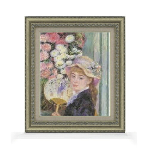 【油絵 直筆仕上げ】ルノワール 団扇を持つ少女 F8 【額入り】 絵画 販売 8号 油彩 風景画 602×528mm 複製画 送料無料 プレゼント ギフト 開店祝い 開業祝い 退職祝い 新築祝い リビング 玄関 モダン アートフレーム 壁掛け