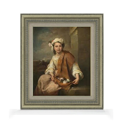 【油絵 直筆仕上げ】ムリーリョ The Flower Girl F8 【額入り】 絵画 販売 8号 油彩 風景画 602×528mm 複製画 送料無料 プレゼント ギフト 開店祝い 開業祝い 退職祝い 新築祝い リビング 玄関 モダン アートフレーム 壁掛け