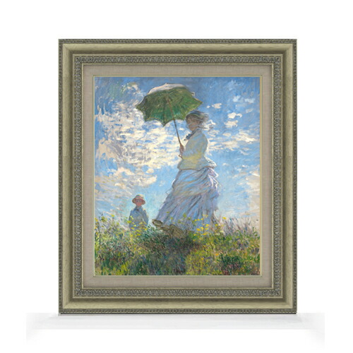 【油絵 直筆仕上げ】クロード・モネ 日傘を差す女 （左向き） F8 【額入り】 絵画 販売 8号 油彩 風景画 602×528mm 複製画 送料無料 プレゼント ギフト 開店祝い 開業祝い 退職祝い 新築祝い リビング 玄関 モダン アートフレーム 壁掛け
