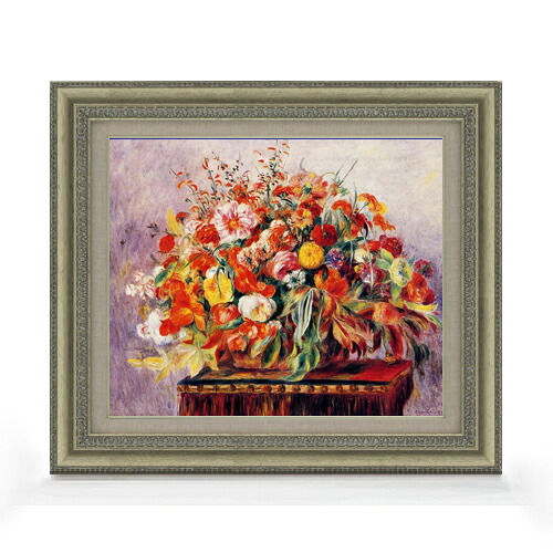 【油絵 直筆仕上げ】ルノワール バスケットの花々 F8 【額入り】 絵画 販売 8号 油彩 風景画 602×528mm 複製画 送料無料 プレゼント ギフト 開店祝い 開業祝い 退職祝い 新築祝い リビング 玄関 モダン アートフレーム 壁掛け