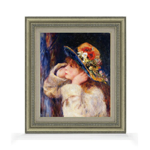 【油絵 直筆仕上げ】ルノワール 花飾りの帽子の少女 F8 【額入り】 絵画 販売 8号 油彩 風景画 602×528mm 複製画 送料無料 プレゼント ギフト 開店祝い 開業祝い 退職祝い 新築祝い リビング 玄関 モダン アートフレーム 壁掛け