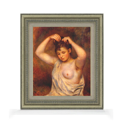 【油絵 直筆仕上げ】ルノワール 髪を編む女 F8 【額入り】 絵画 販売 8号 油彩 風景画 602×528mm 複製画 送料無料 プレゼント ギフト 開店祝い 開業祝い 退職祝い 新築祝い リビング 玄関 モダン アートフレーム 壁掛け